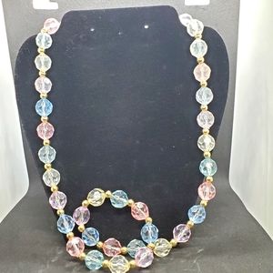Vintage lucite Multi-Color Pastel Beaded Necklace